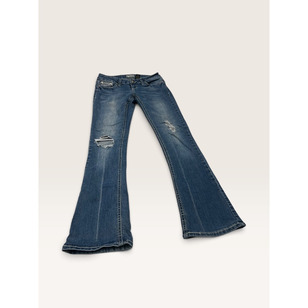 Soundgirl Womens Size 5 Y2K Flare Bell Bottom Jeans Fleur De Lis Embellished